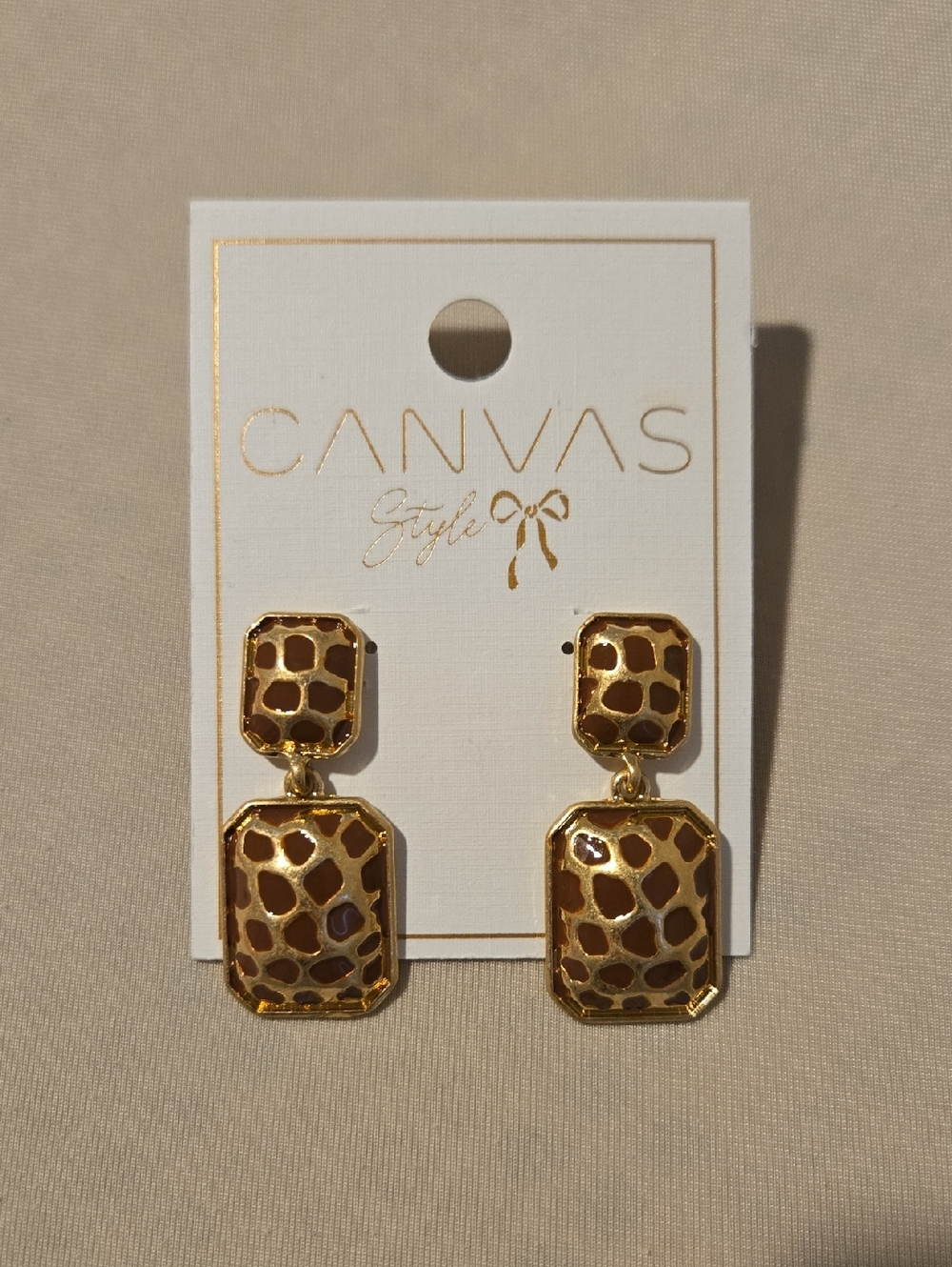 Gold-Tone Brown Animal Print Drop Earrings